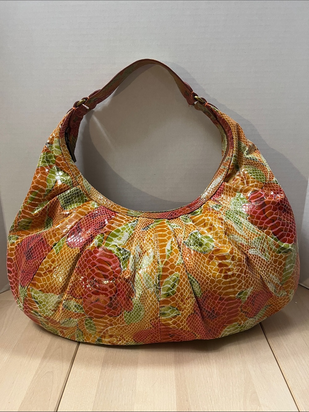 HOBO International Orange & Red Floral Metallic Snakeskin Print Shoulder Bag